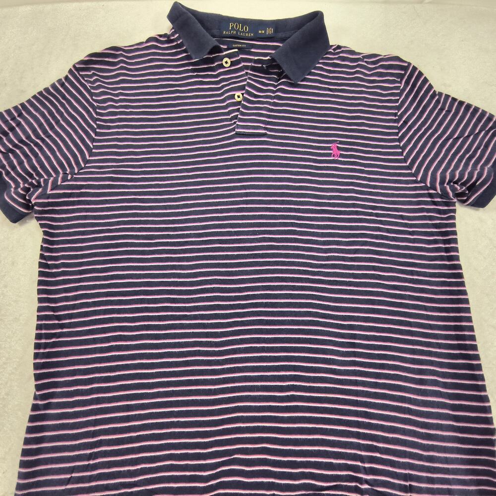 Polo Ralph Lauren Custom Fit Collared Polo Shirt Mens Size Medium M Navy